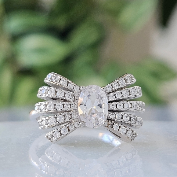 Silver Bow Ribbon Ring, Solid 925 Sterling Silver Charmed Aroma, Pandora style - Picture 9 of 10